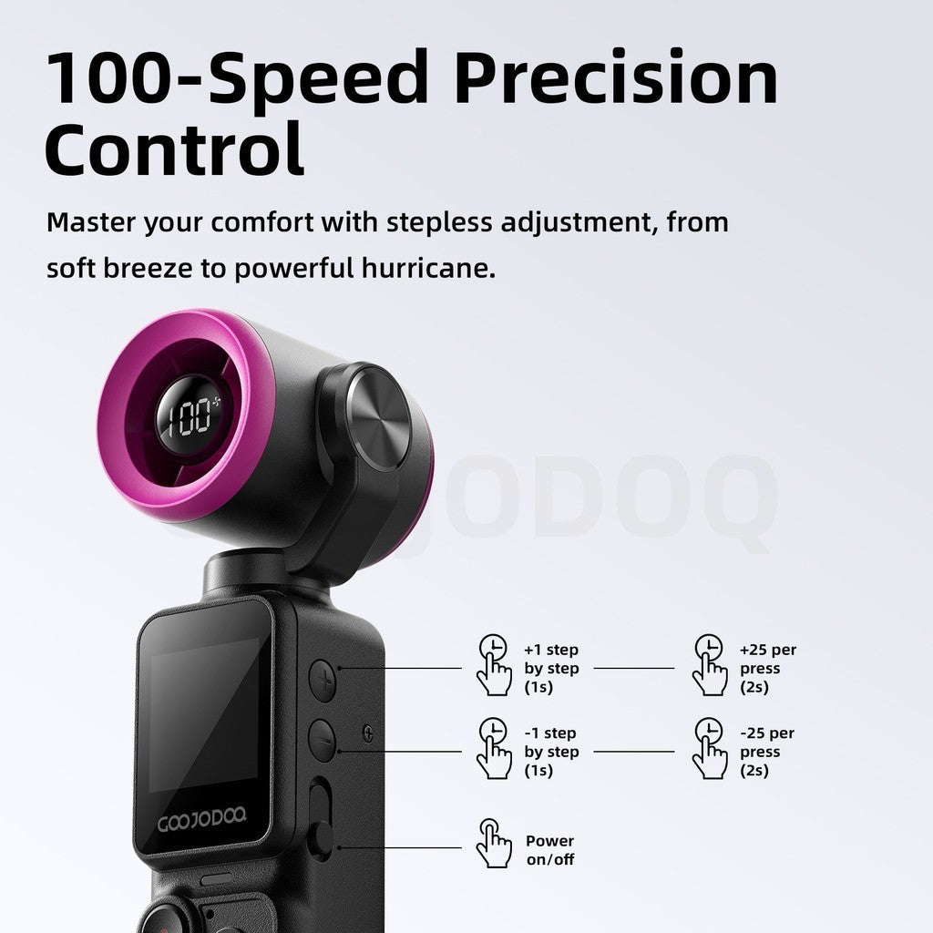 GFS025 Handheld Camera Fan 100 Speed Levels Photo/Video 2-in-1 Dual-System Independence Seamless